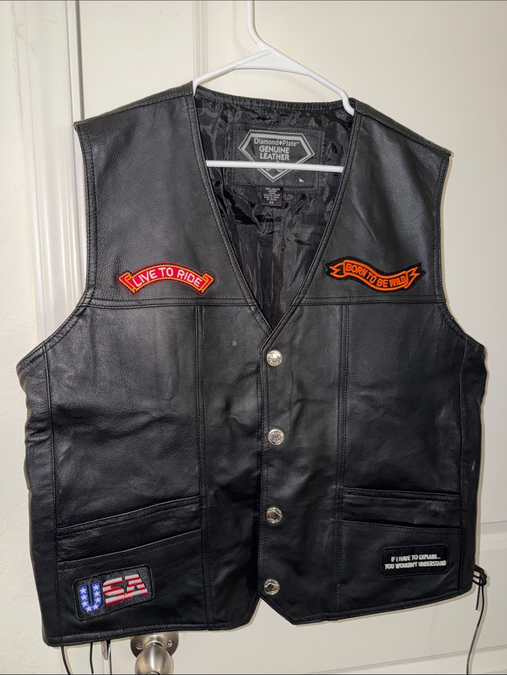 Diamond Supply Co. Black Leather Patch Vest with Red & Orange Accents
